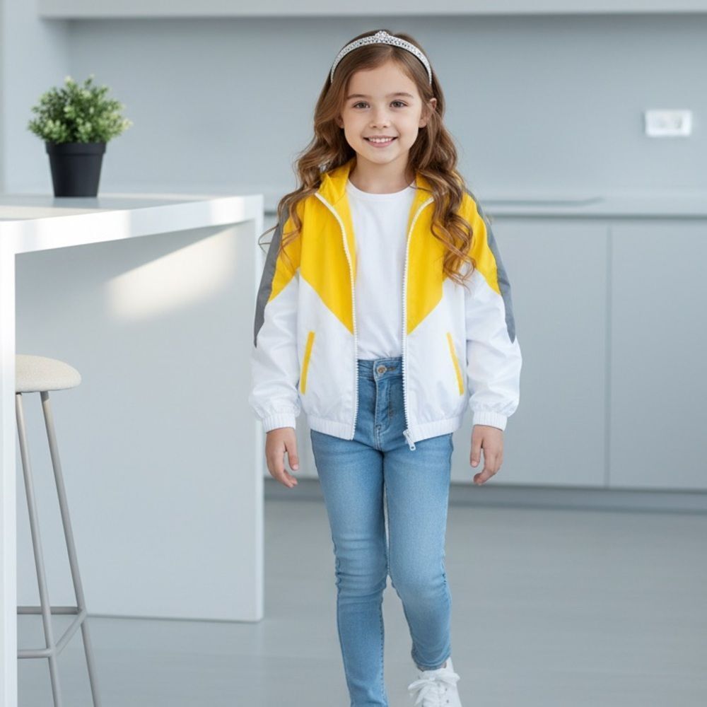 NWT Girls Toddler Yellow Lightweight Full Zip Windbreaker Jacket Hood Size 2T